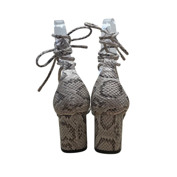 PrettyLittleThing Snake Print Lace-Up Block Heel Sandals Sz US 6/ UK 4/ EU 37 - Picture 4 of 10